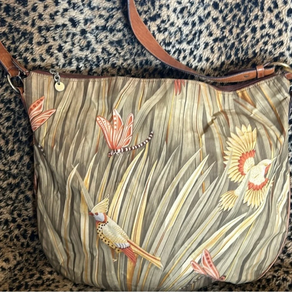 VGUC Salvatore Ferragamo nylon & leather jungle print large shoulder hobo bag